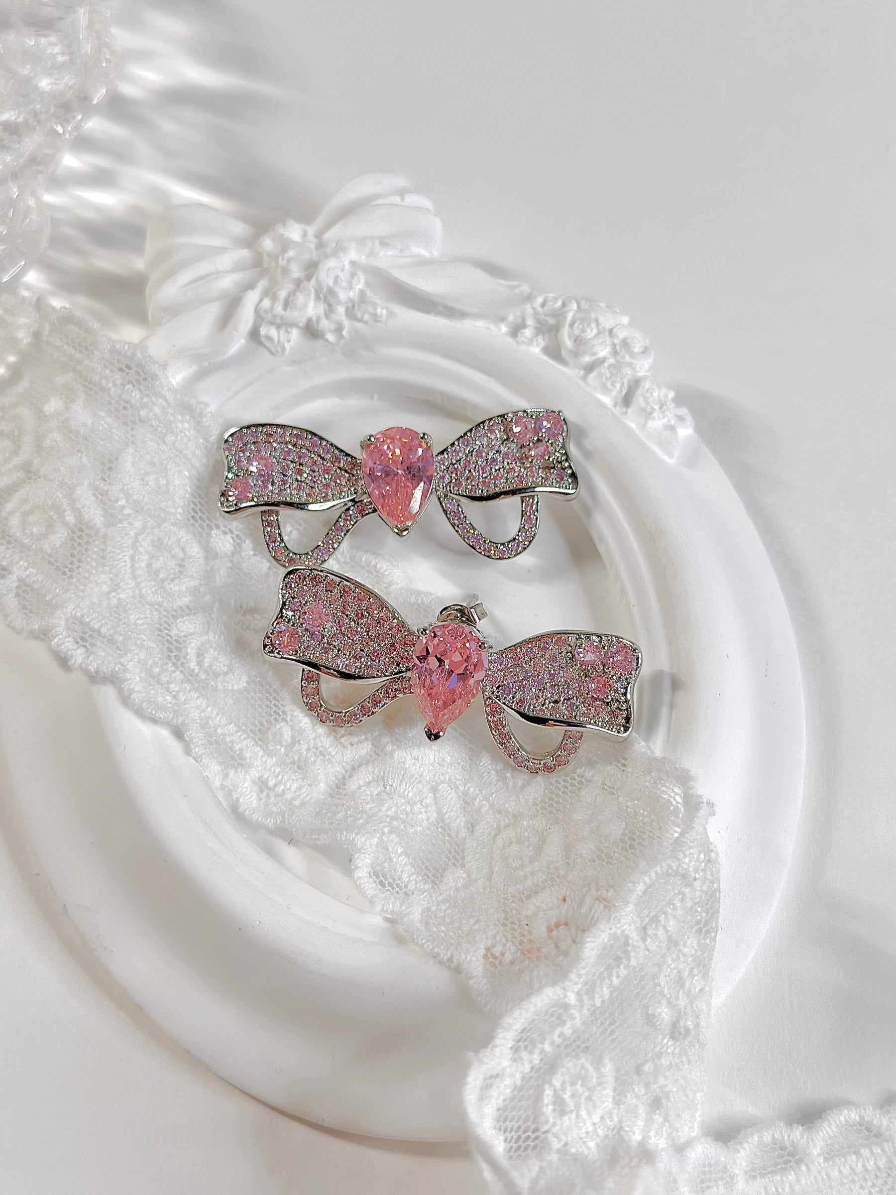 Pink Bow Luxury Stud Earrings