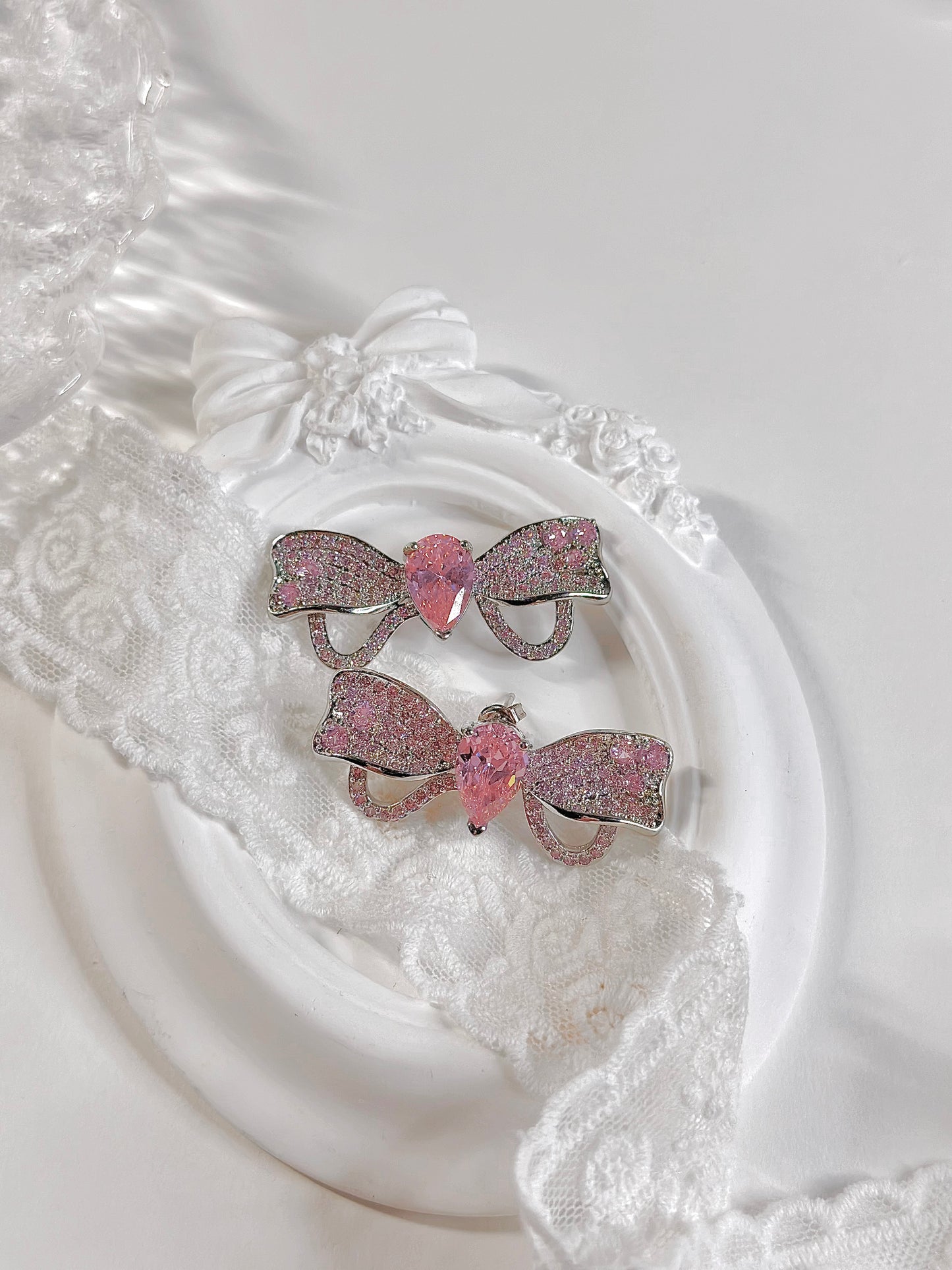 Pink Bow Luxury Stud Earrings