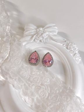 Pink Teardrop Shape Stud Earrings