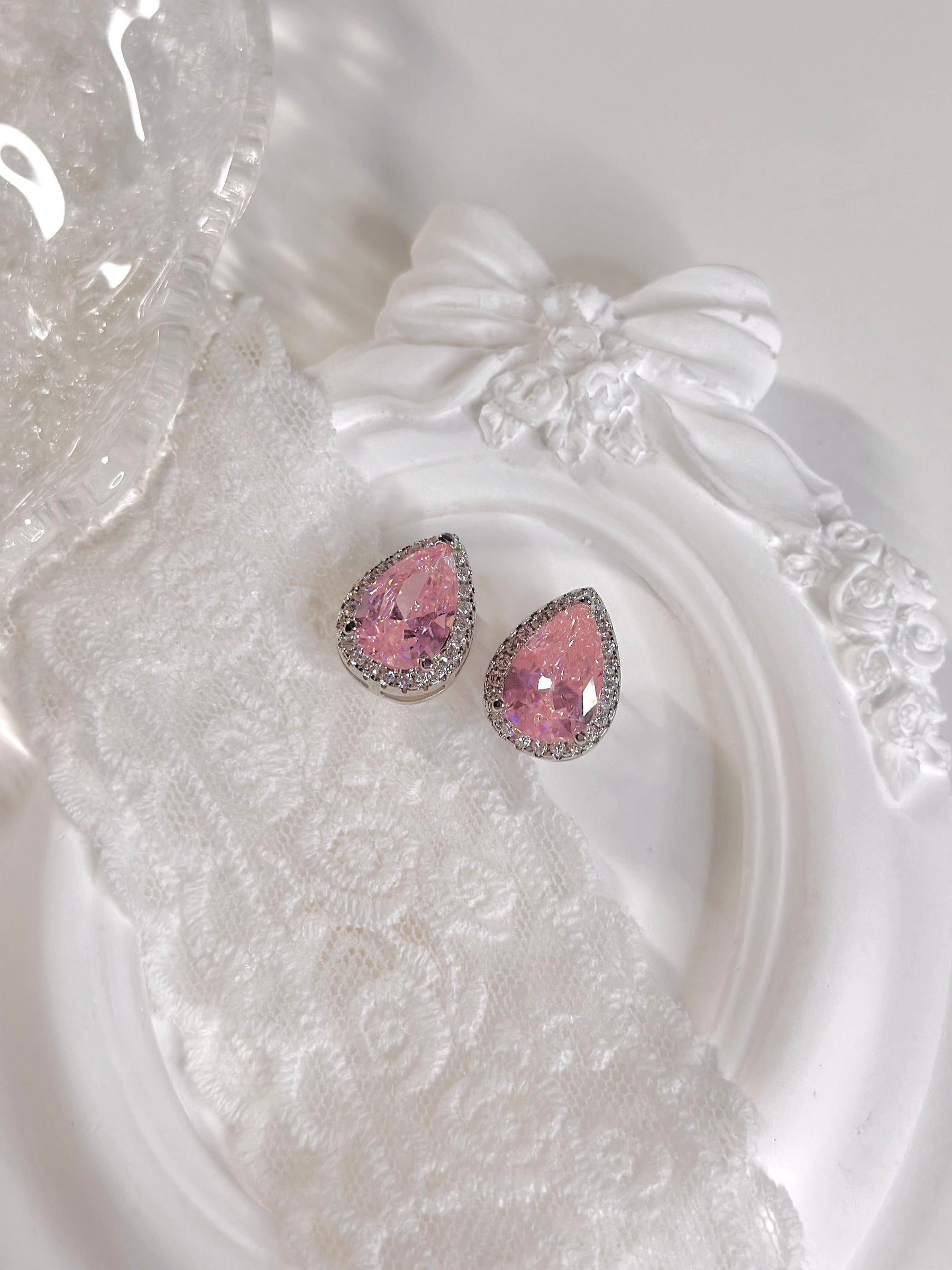 Pink Teardrop Shape Stud Earrings