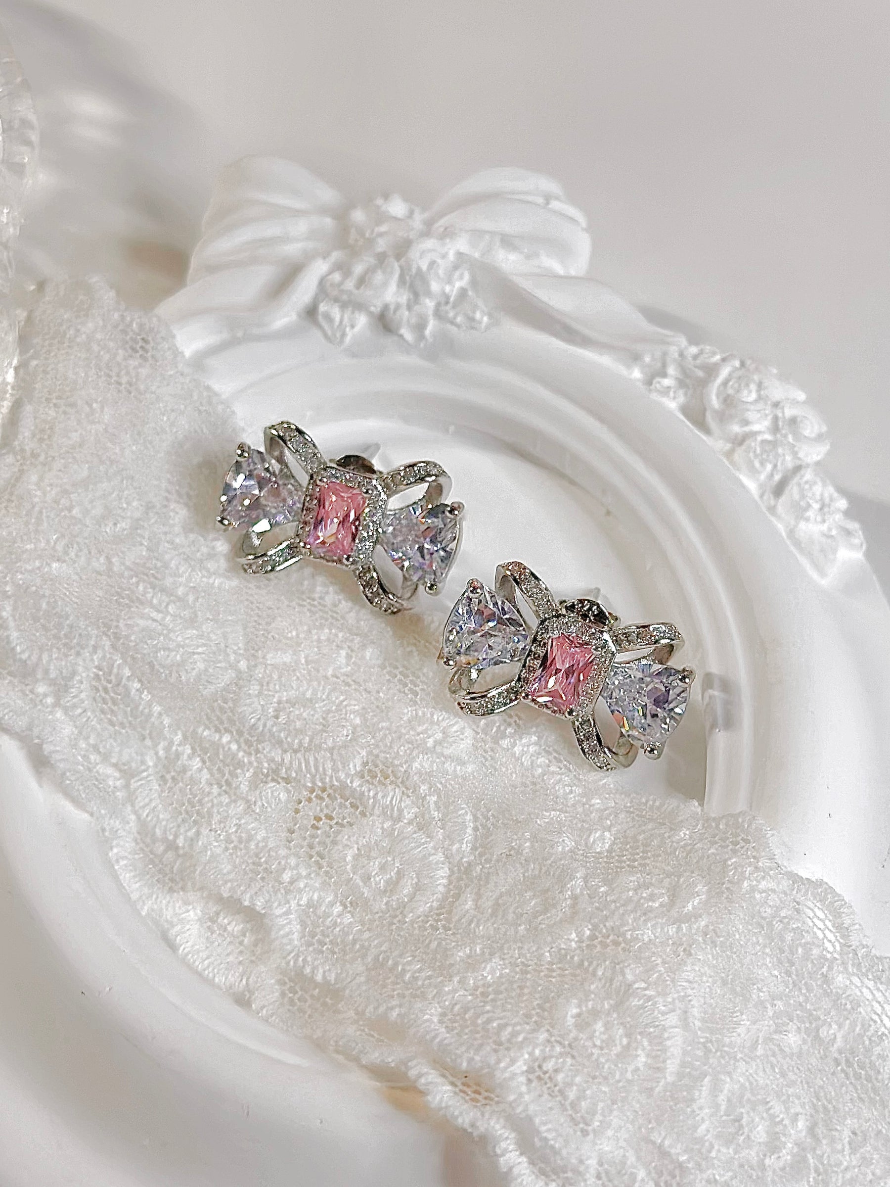 Pink Bow Stud Earrings