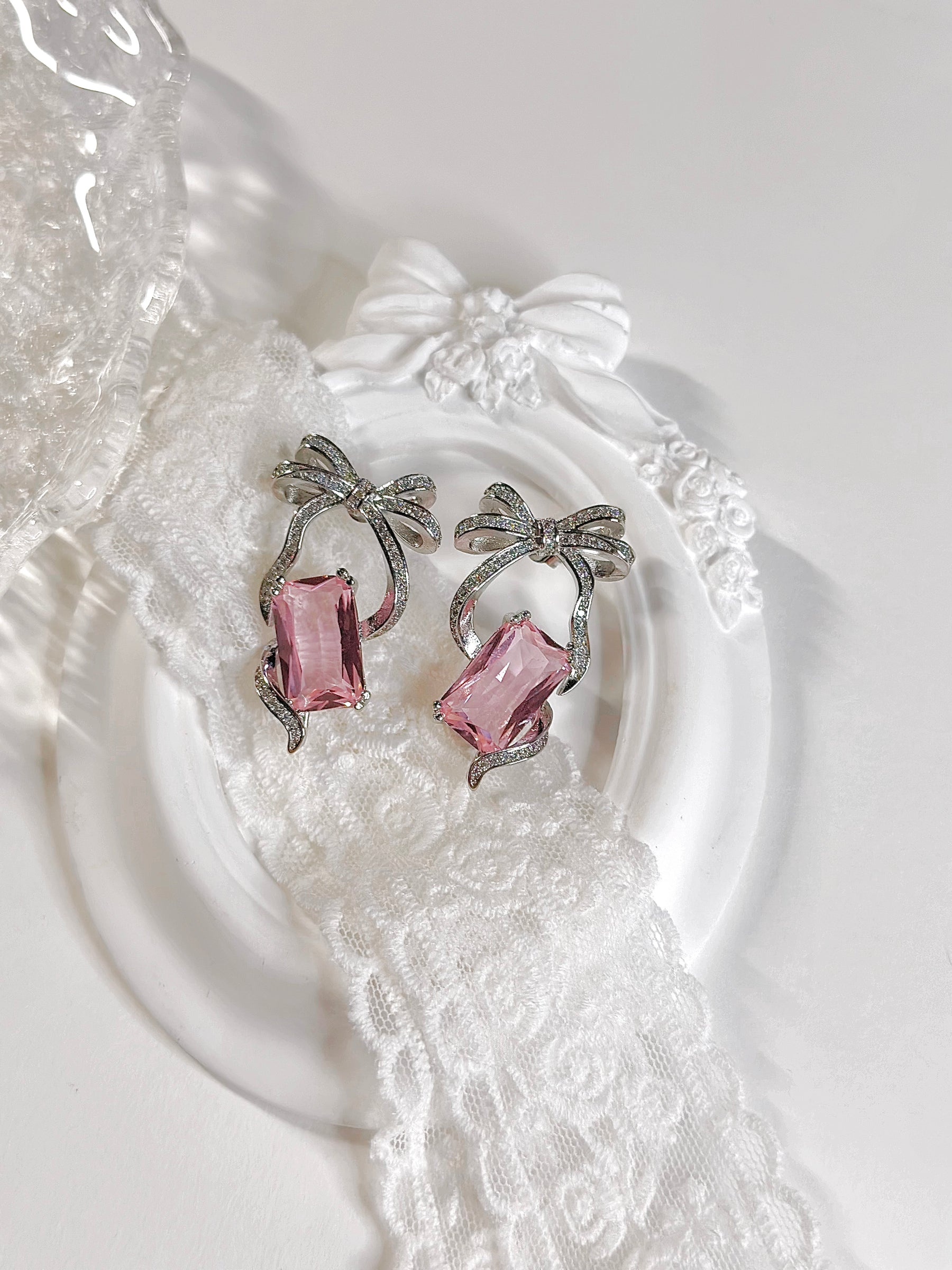 Pink Bow Gift Luxury Stud Earrings