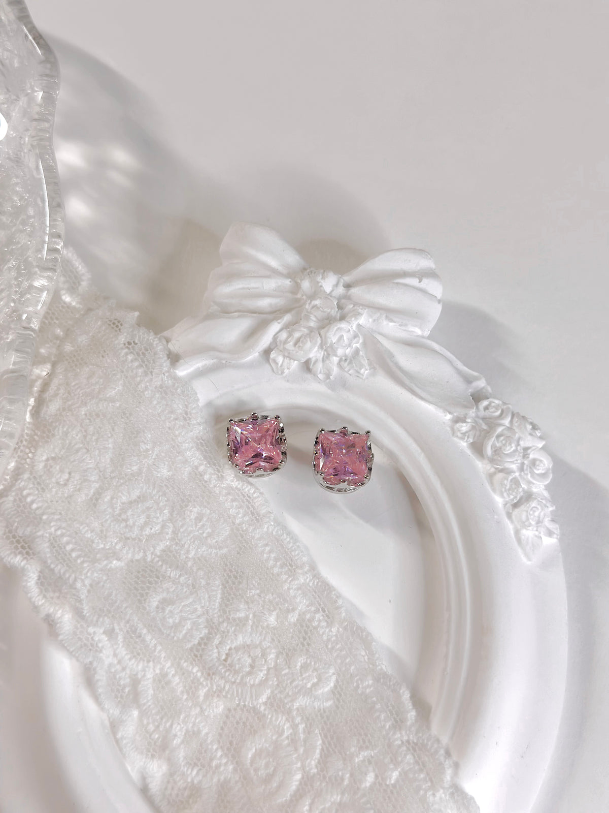 Pink Vintage Square Stud Earrings