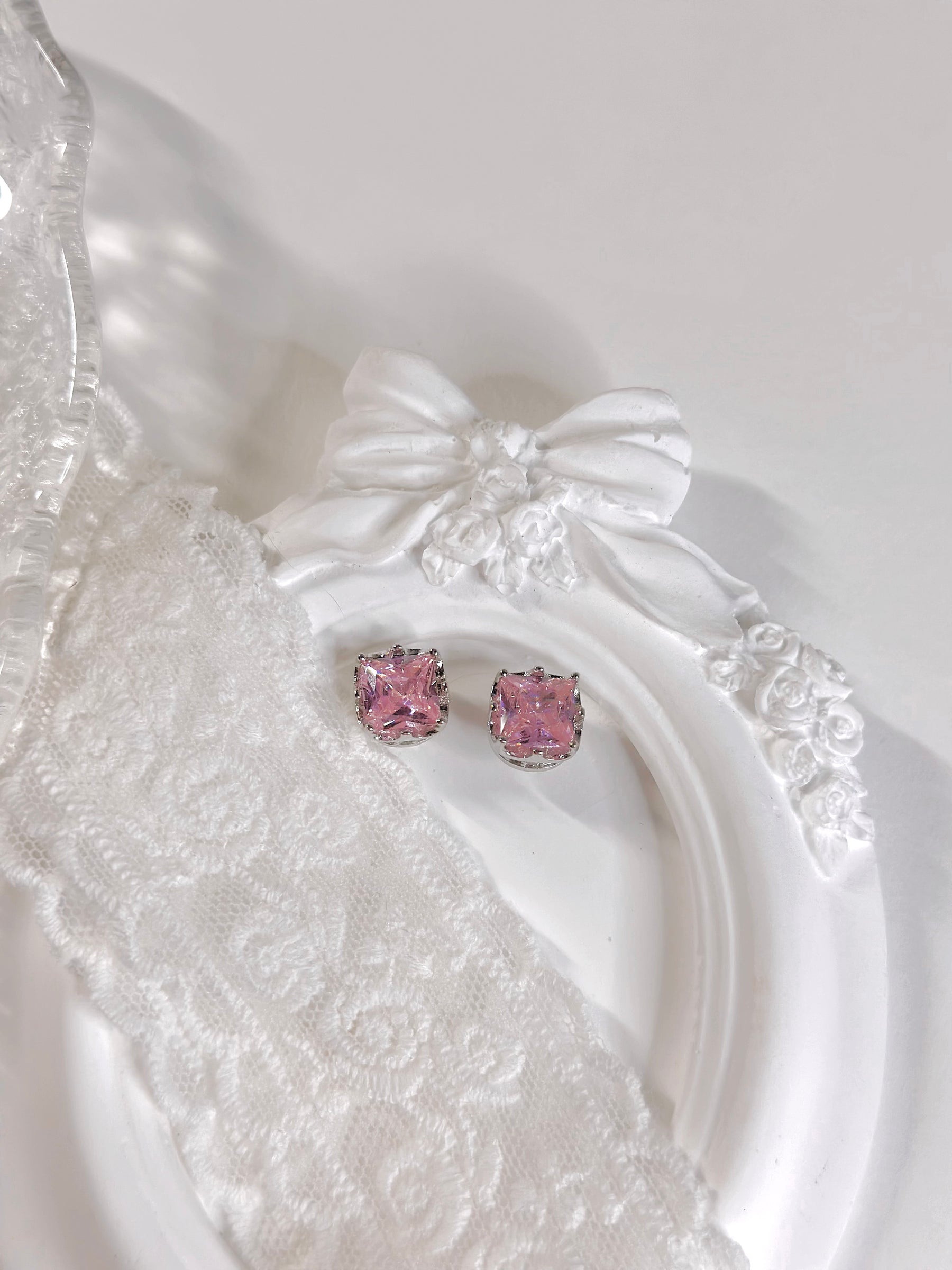 Pink Vintage Square Stud Earrings