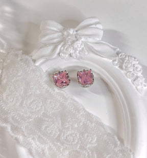 Pink Vintage Square Stud Earrings