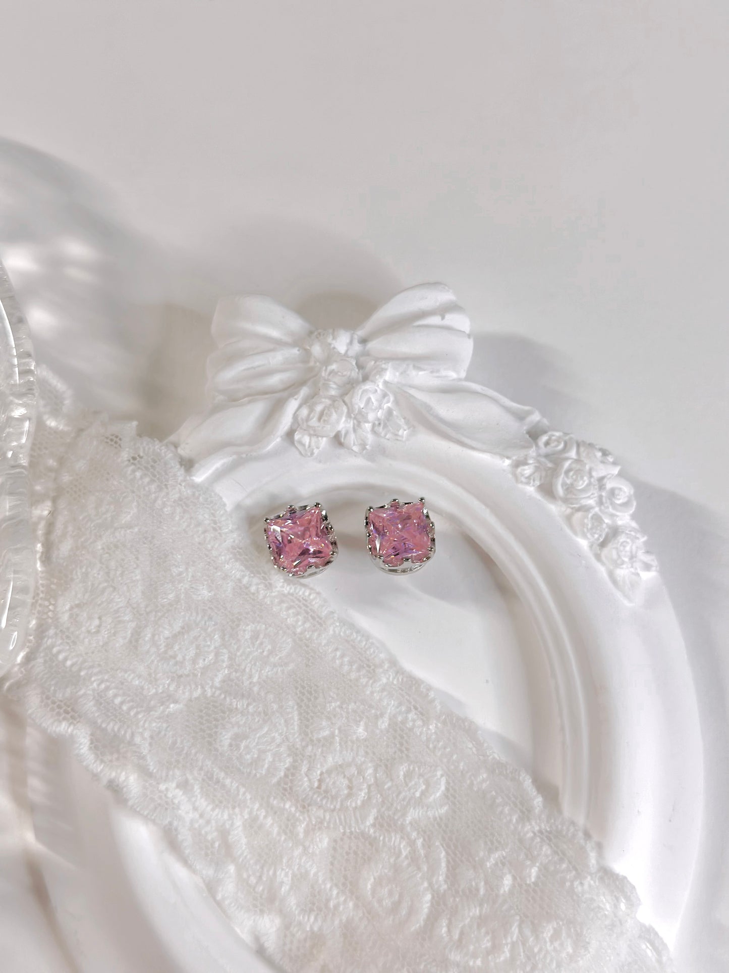 Pink Round Stud Earrings