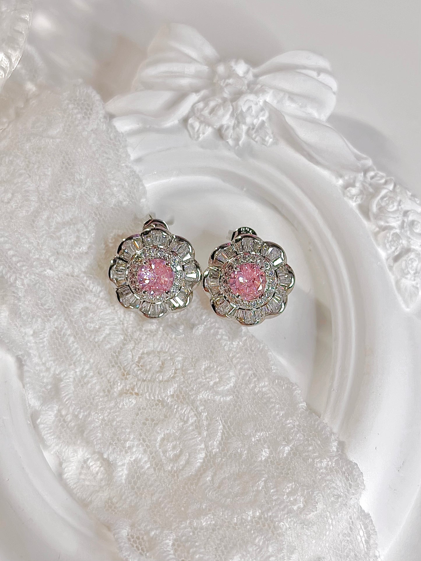 Pink Flower Stud Earrings