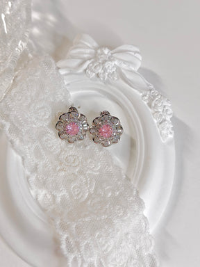 Pink Flower Stud Earrings