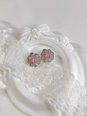 Pink Flower Stud Earrings