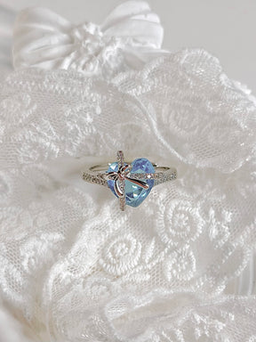 Luxury Vintage Blue Heart Gift Ring