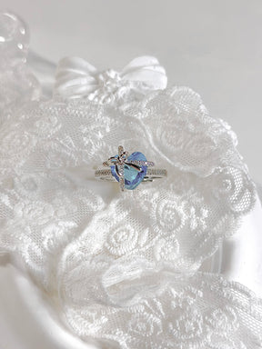 Luxury Vintage Blue Heart Gift Ring