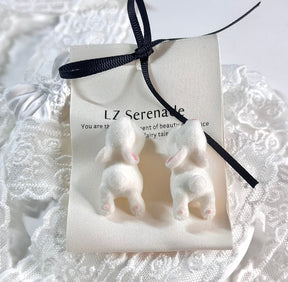 Cute White Velvet Rabbits Stud Earrings