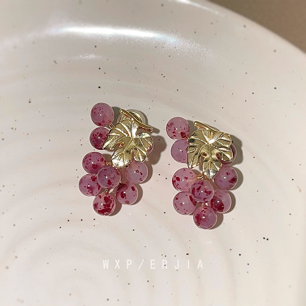 Vintage Gold Grape Stud Earrings