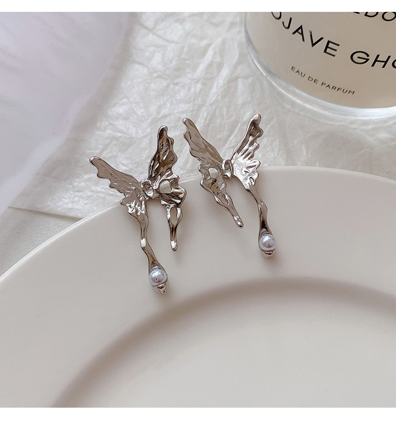 Silver Irregular Butterfly Stud Earrings