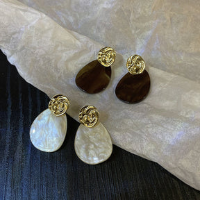 Vintage Gold Plastic Nacre Stud Earrings