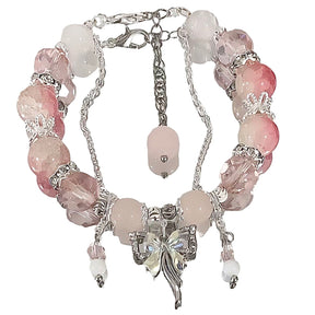 Pink Bow Pendant Tassel Bracelet