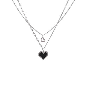 Y2K Stainless Steel Metal Double Black Heart Necklace