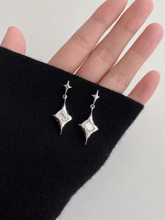 Silver Cross Star Stud Earrings