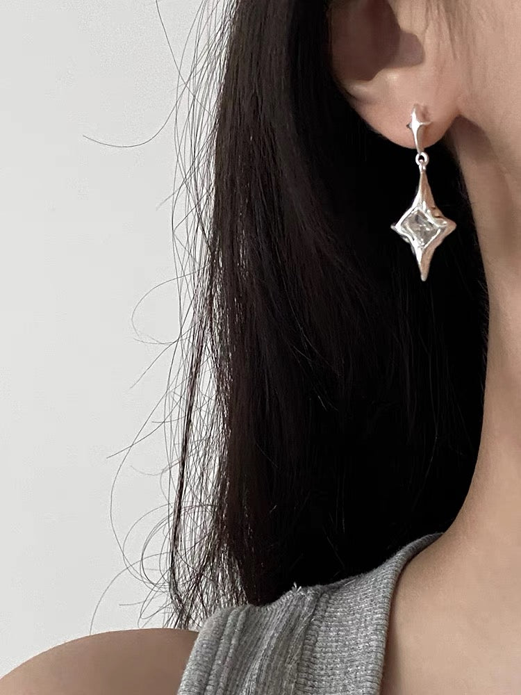 Silver Cross Star Stud Earrings