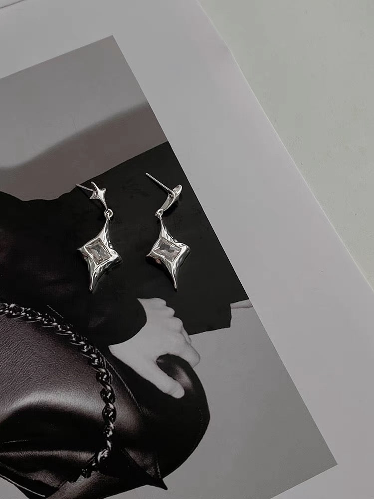 Silver Cross Star Stud Earrings