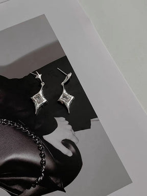 Silver Cross Star Stud Earrings