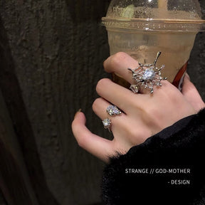 Y2k Silver Spider Web Set Ring