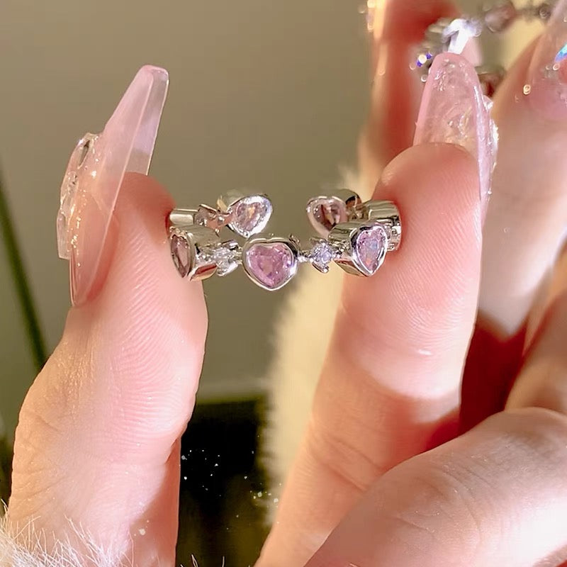 Y2k Silver Pink Heart Ring