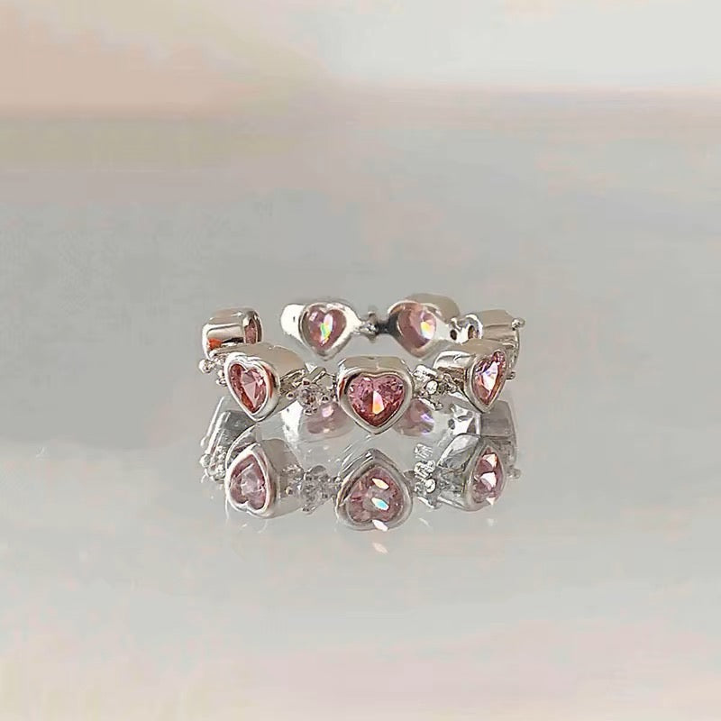 Y2k Silver Pink Heart Ring