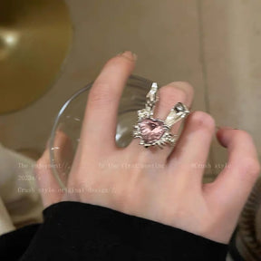 Y2k Silver Pink Rabbit Ring