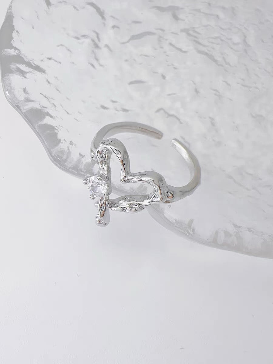 Y2k Silver Heart Ring