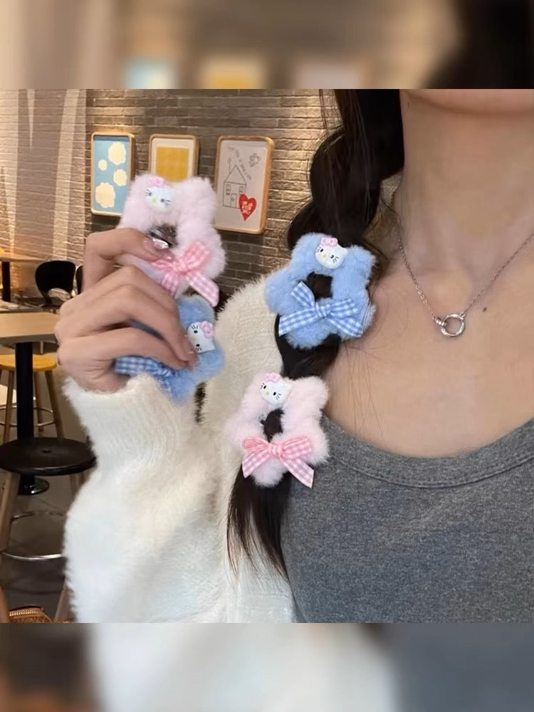 Pink/Blue Kitty Plush Star Hair Clip