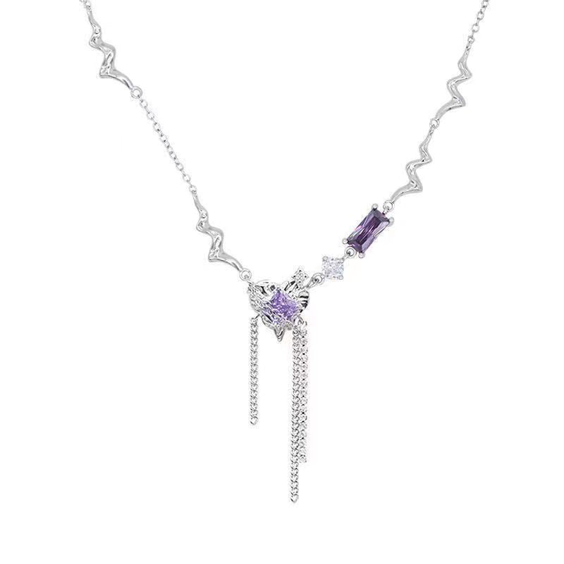 Y2K Stainless Steel Metal Purple Heart Necklace