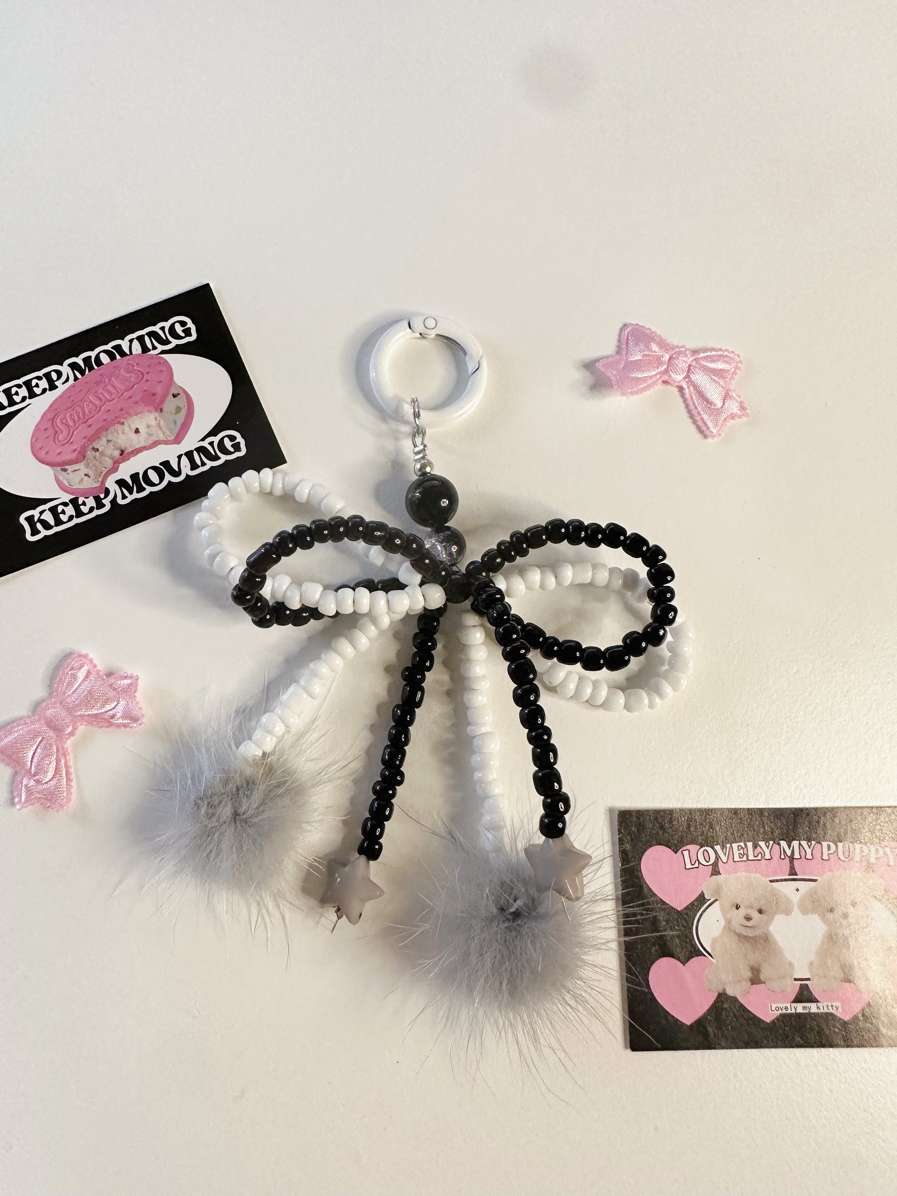 Black and White Bow Phone Charm/Keychain