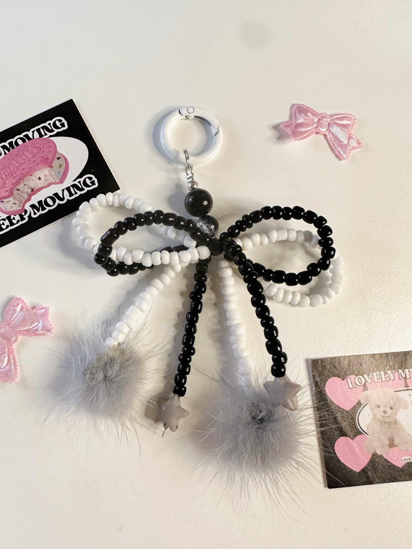 Black and White Bow Phone Charm/Keychain