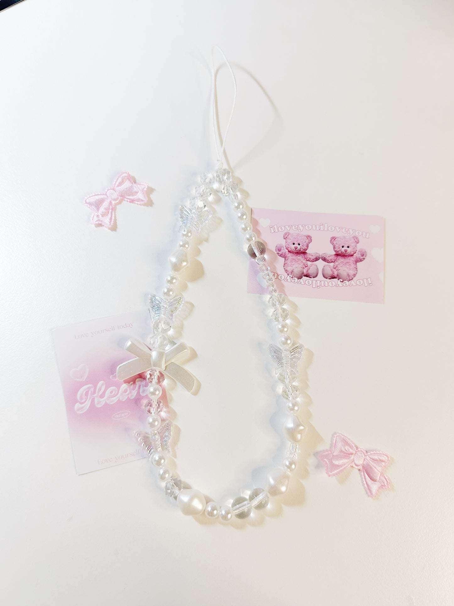 White Pearl Bow/Butterfly Phone Charm