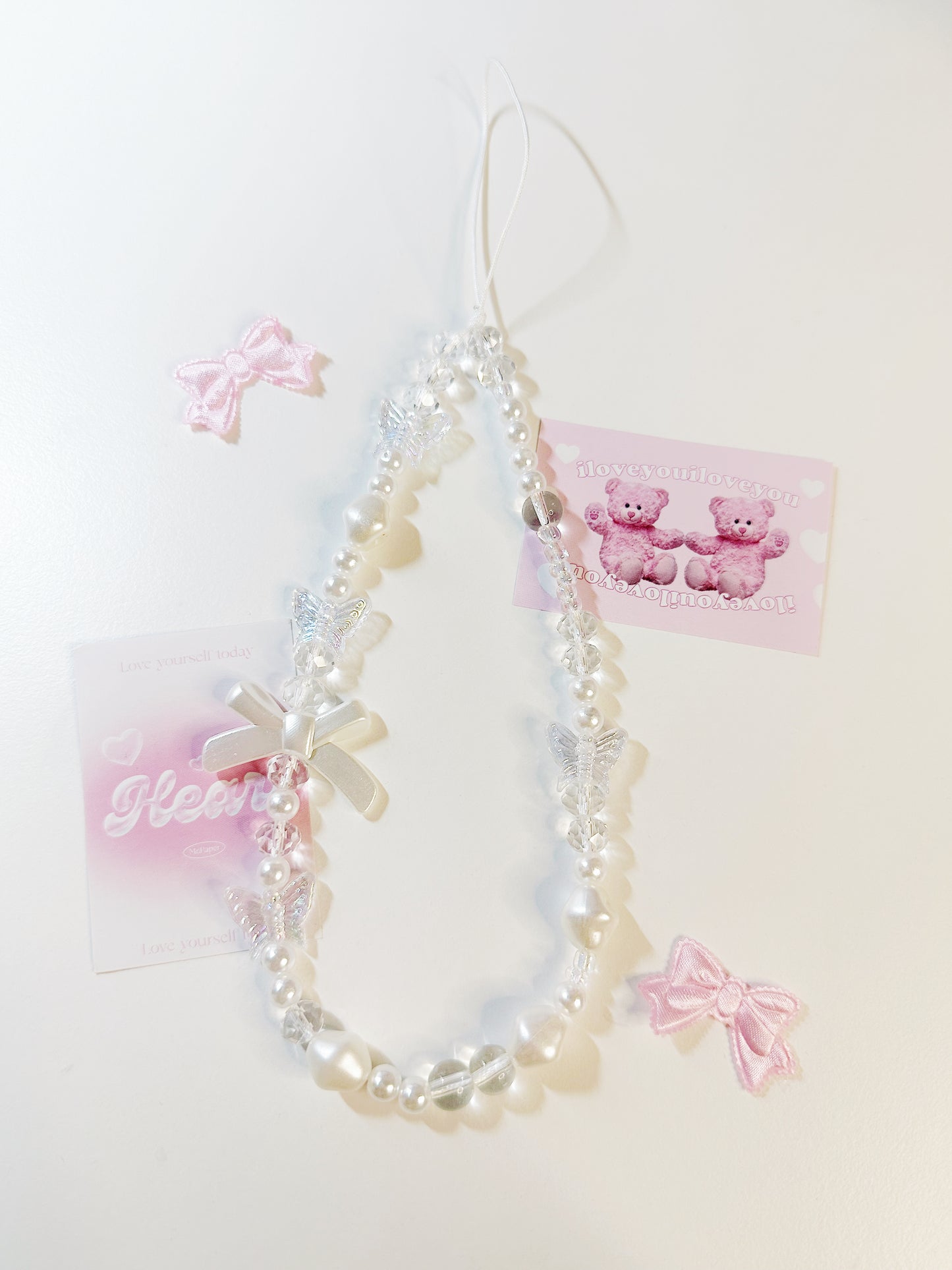 White Pearl Bow/Butterfly Phone Charm