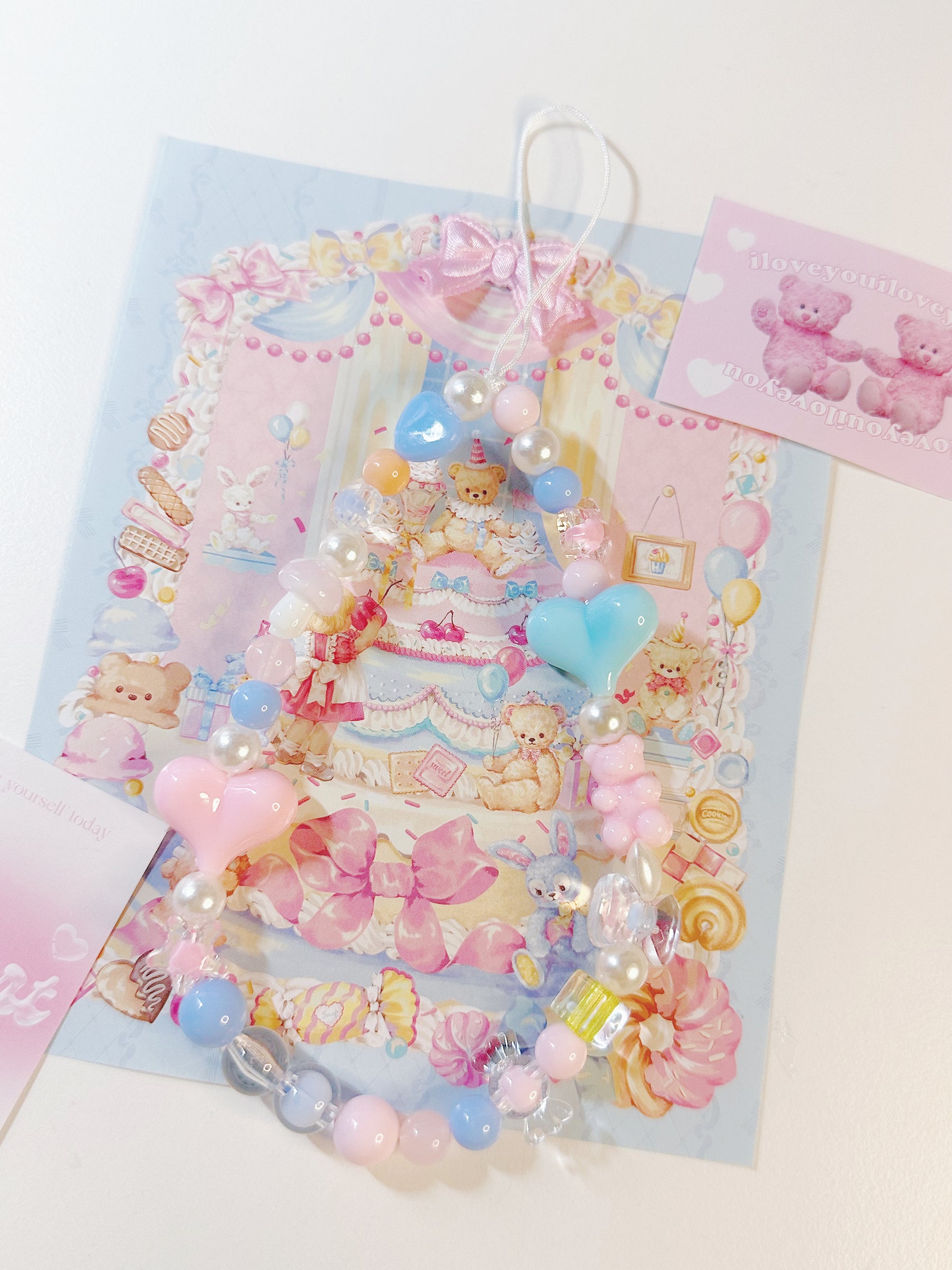 Cute Double Pink/Blue love Heart Phone Charm