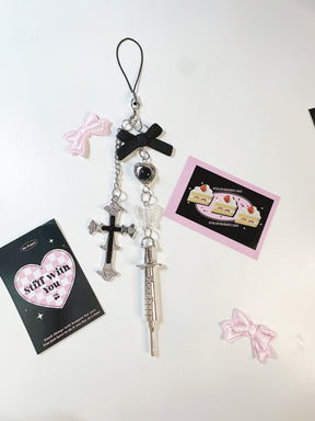 Black Bow and Cross Y2k Phone Charm/Keychain