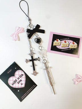 Black Bow and Cross Y2k Phone Charm/Keychain