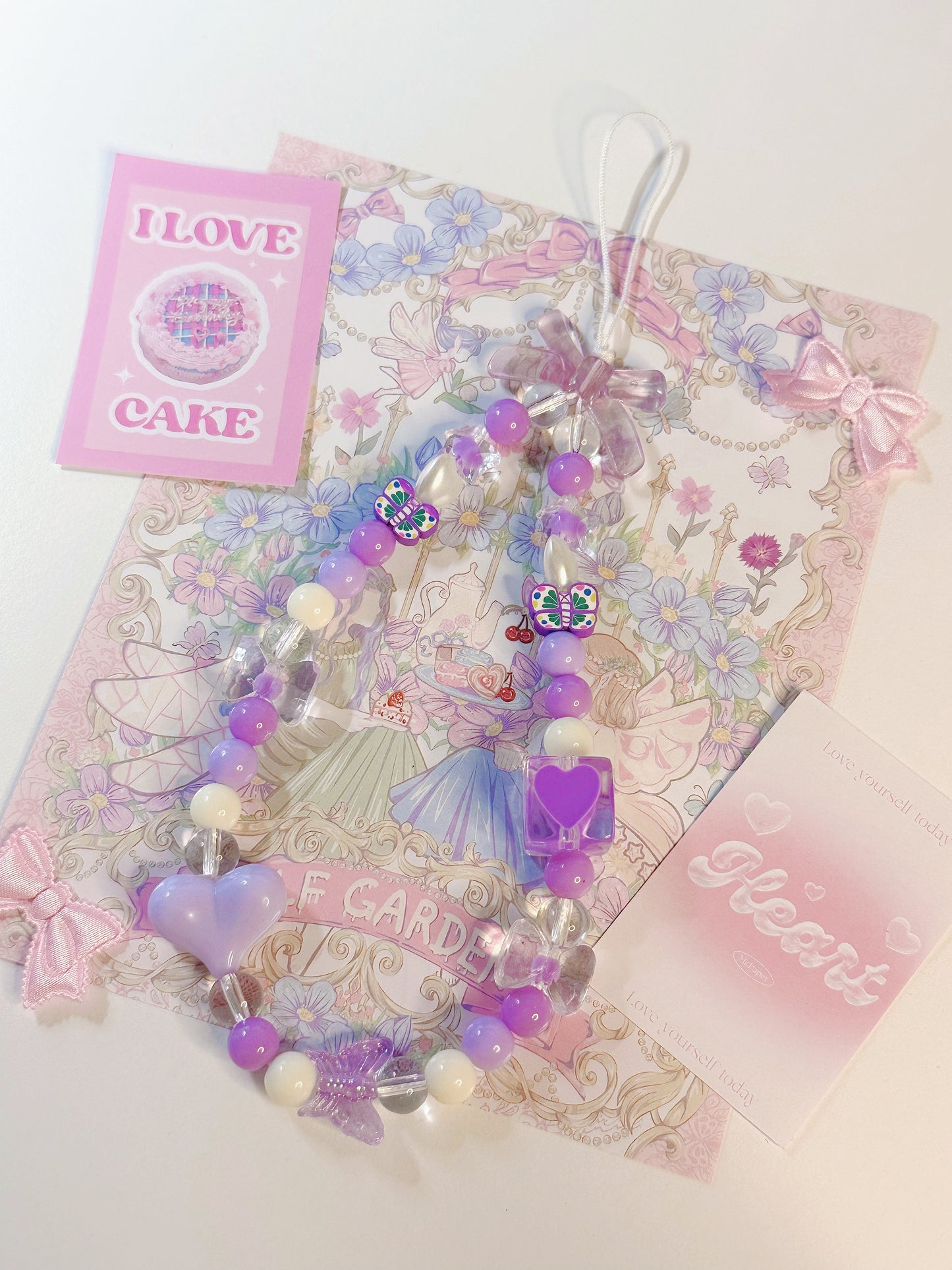 Purple Bow Love Heart Phone Charm