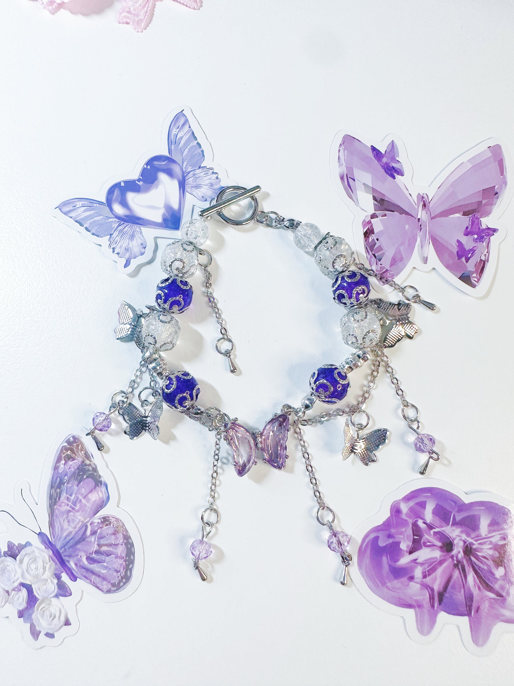 Purple Butterfly Pendant Tassel Bracelet