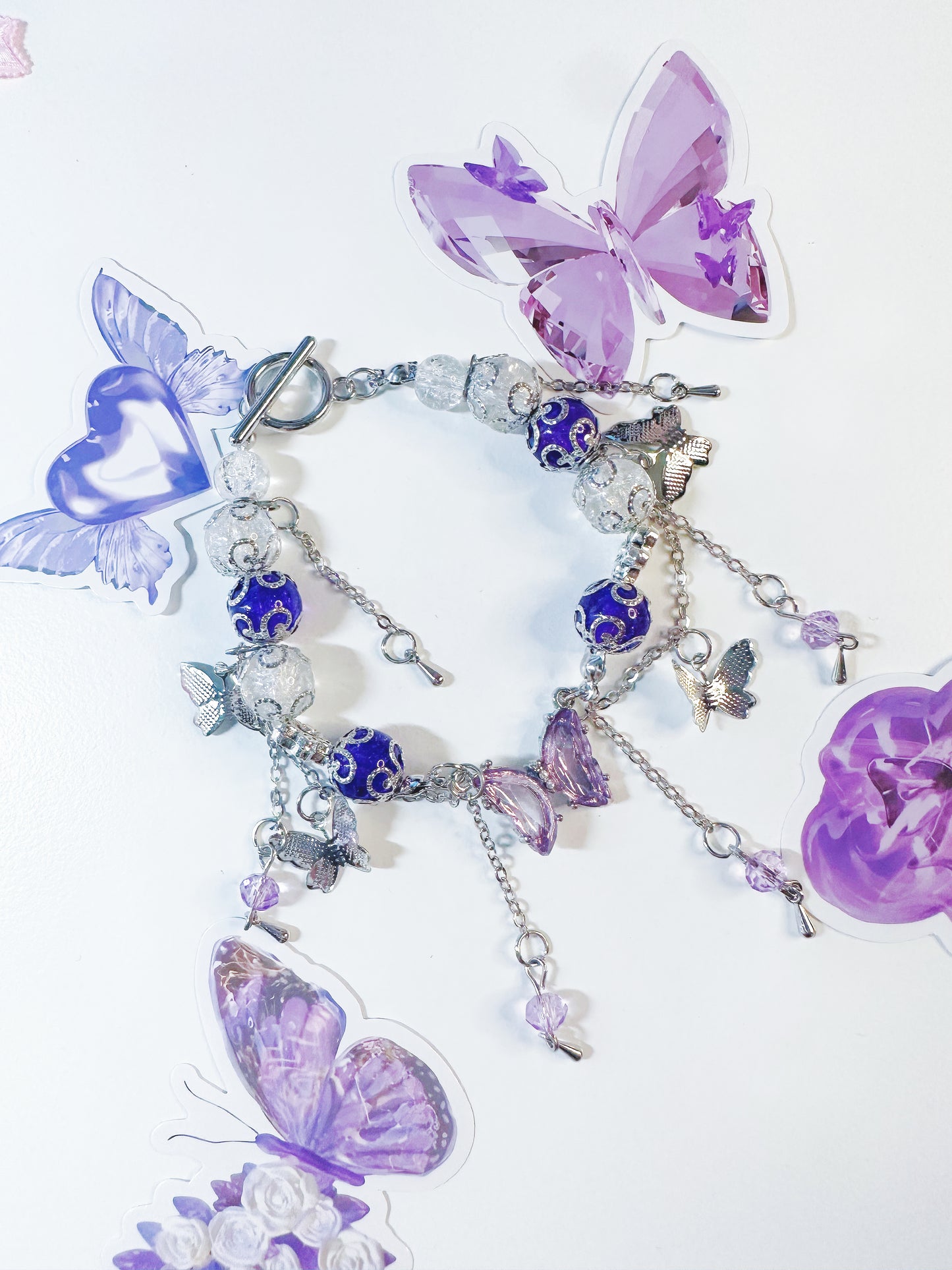 Purple Butterfly Pendant Tassel Bracelet